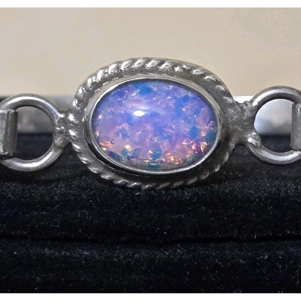 Vtg TAXCO Mexico Sterling Dragon's Breath Glass Bangle Bracelet Rope Detail
